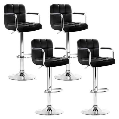 4x Bar Stools Leather Gas Lift W/armrest Black