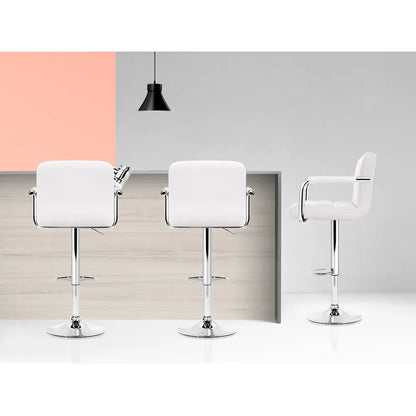 4x Bar Stools Leather Gas Lift W/armrest White