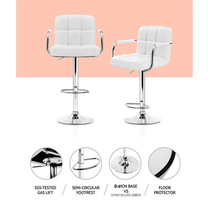 4x Bar Stools Leather Gas Lift W/armrest White