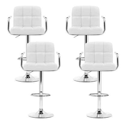 4x Bar Stools Leather Gas Lift W/armrest White