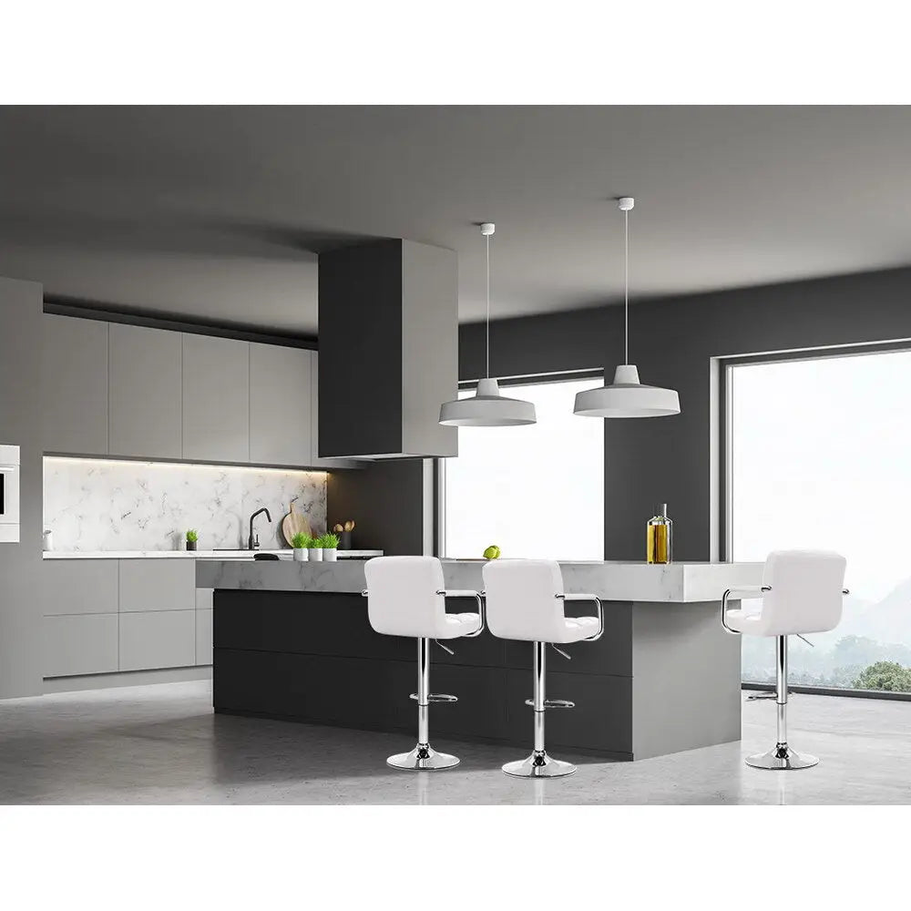 4x Bar Stools Leather Gas Lift W/armrest White