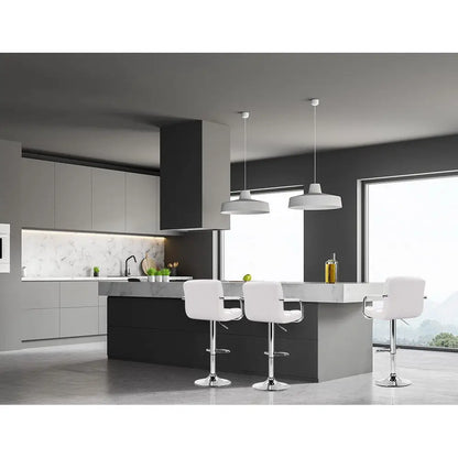 4x Bar Stools Leather Gas Lift W/armrest White