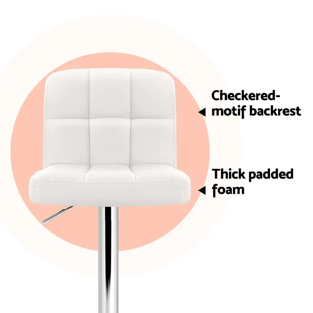 4x Bar Stools Leather Gas Lift White