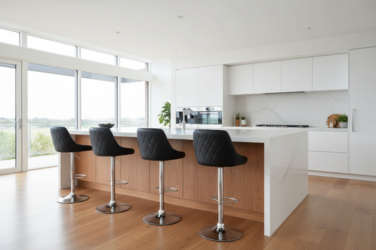 4x Bar Stools Leather Padded Gas Lift Black