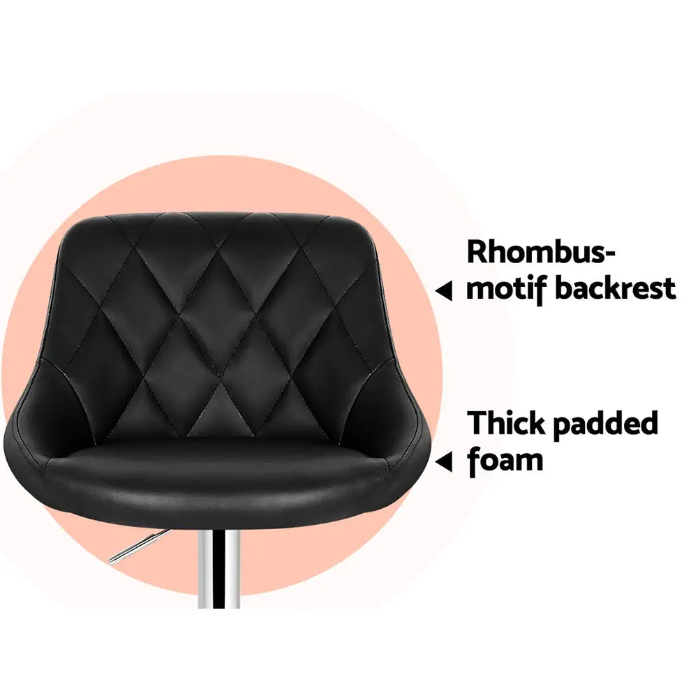 4x Bar Stools Leather Padded Gas Lift Black
