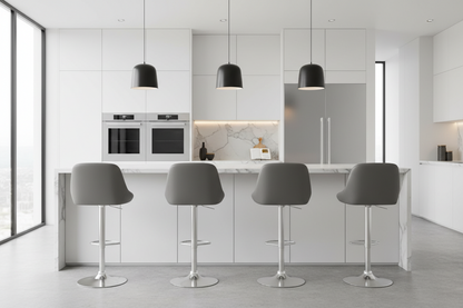 4x Bar Stools Leather Padded Gas Lift Grey