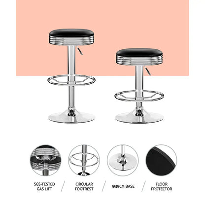 4x Bar Stools Leather Padded Gas Lift Silver