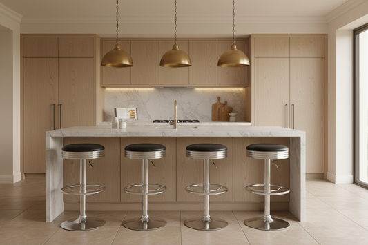 4x Bar Stools Leather Padded Gas Lift Silver