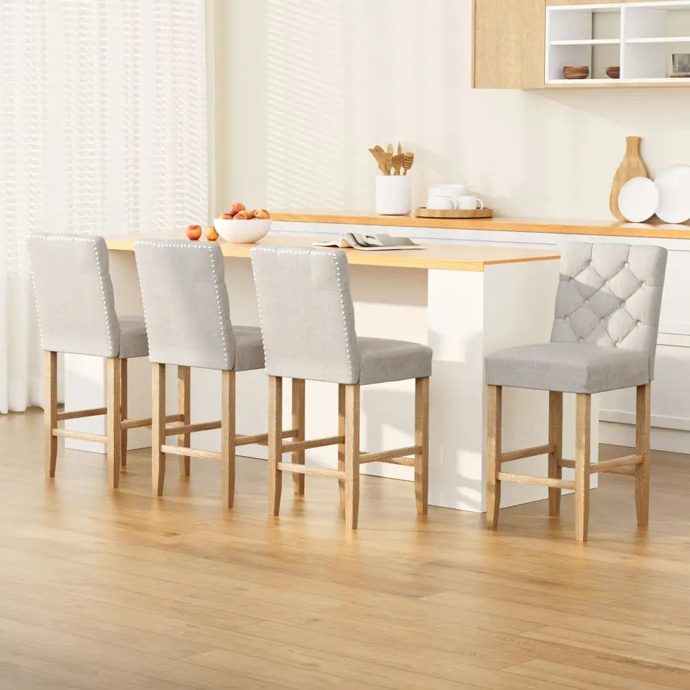 4x Bar Stools Linen Upholstered Chairs