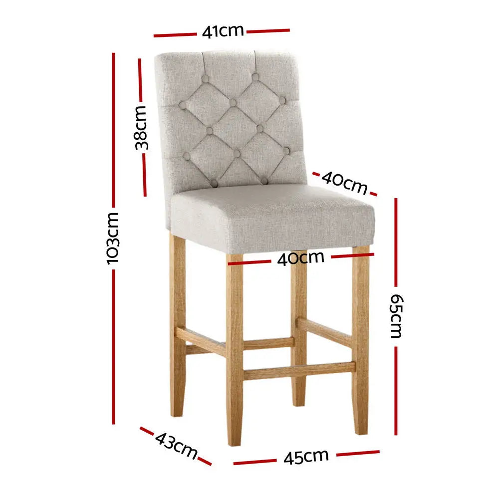 4x Bar Stools Linen Upholstered Chairs