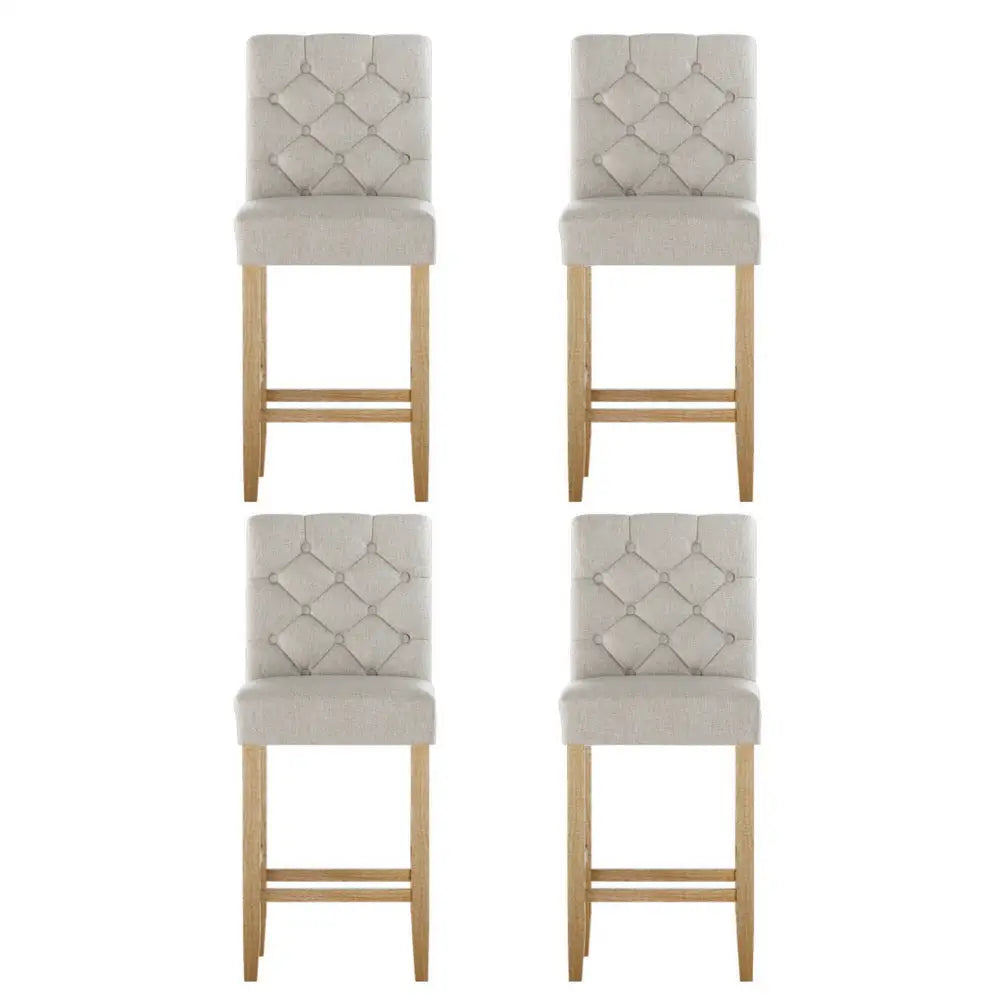 4x Bar Stools Linen Upholstered Chairs