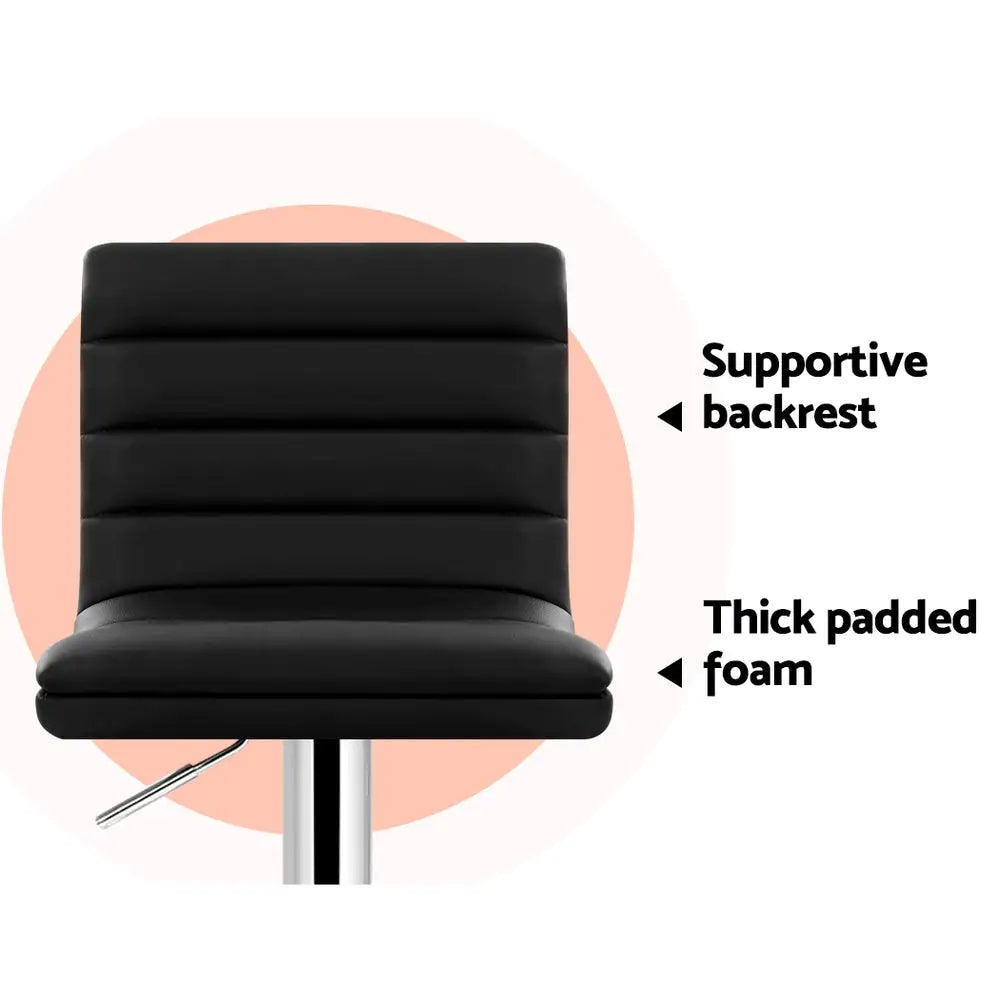 4x Bar Stools Padded Leather Gas Lift Black