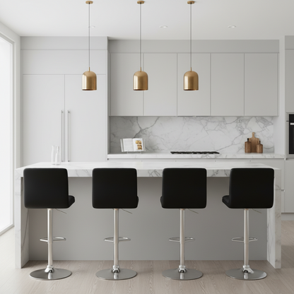 4x Bar Stools Padded Leather Gas Lift Black