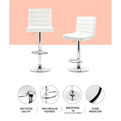 4x Bar Stools Padded Leather Gas Lift White