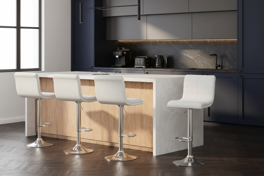 4x Bar Stools Padded Leather Gas Lift White