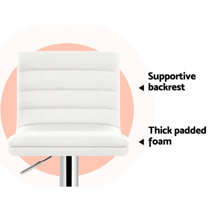 4x Bar Stools Padded Leather Gas Lift White