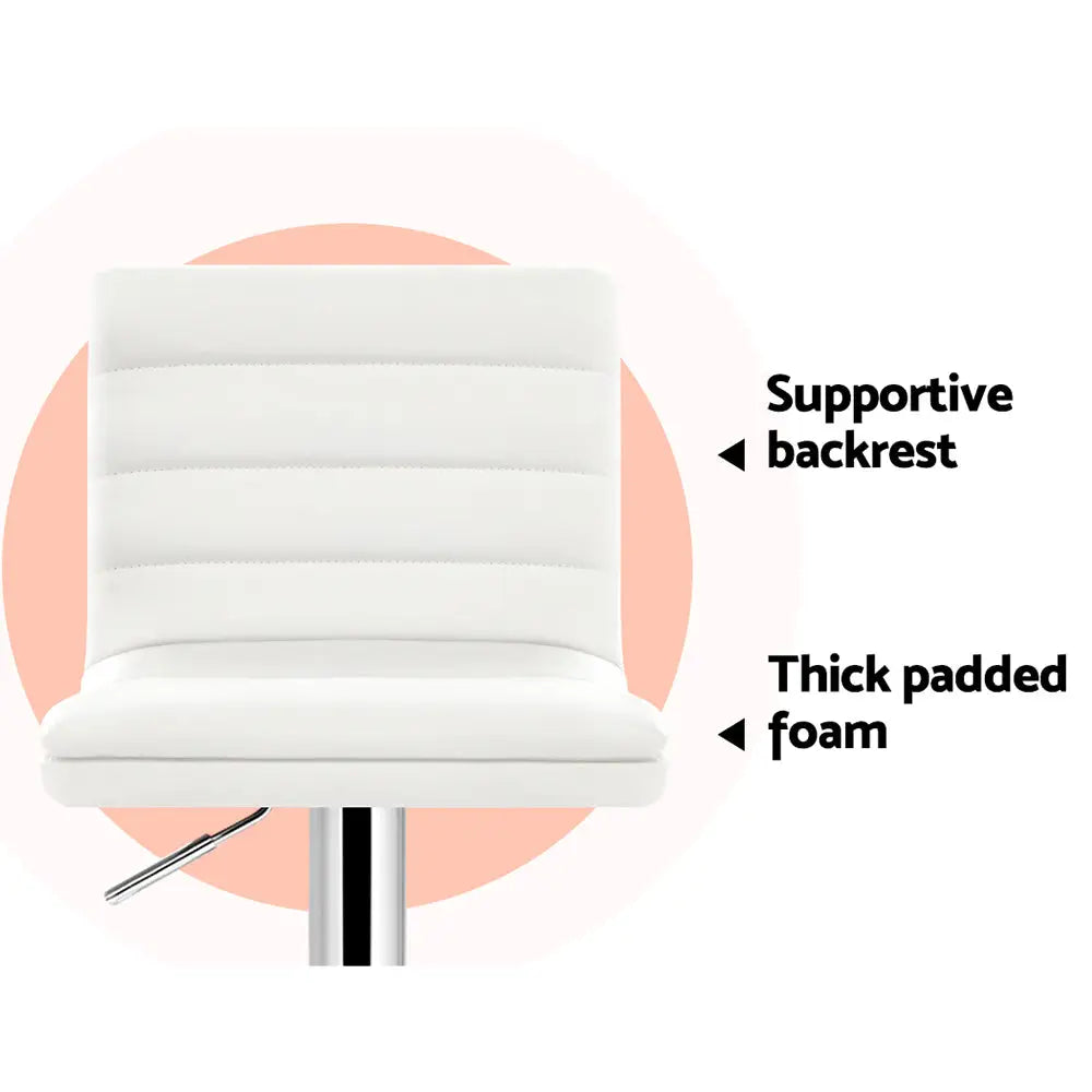 4x Bar Stools Padded Leather Gas Lift White