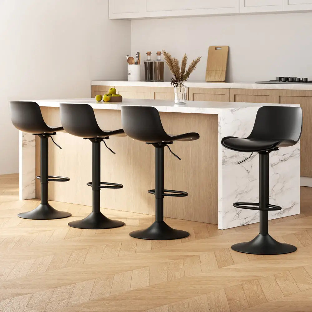 4x Bar Stools Padded Seat Gas Lift Black