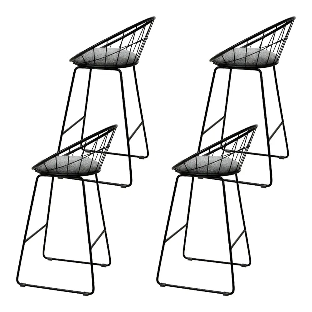 4x Bar Stools Padded Seat Metal