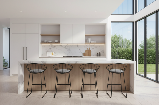 4x Bar Stools Padded Seat Metal