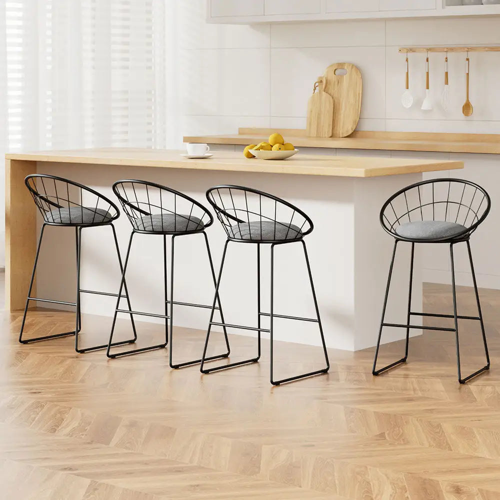 4x Bar Stools Padded Seat Metal