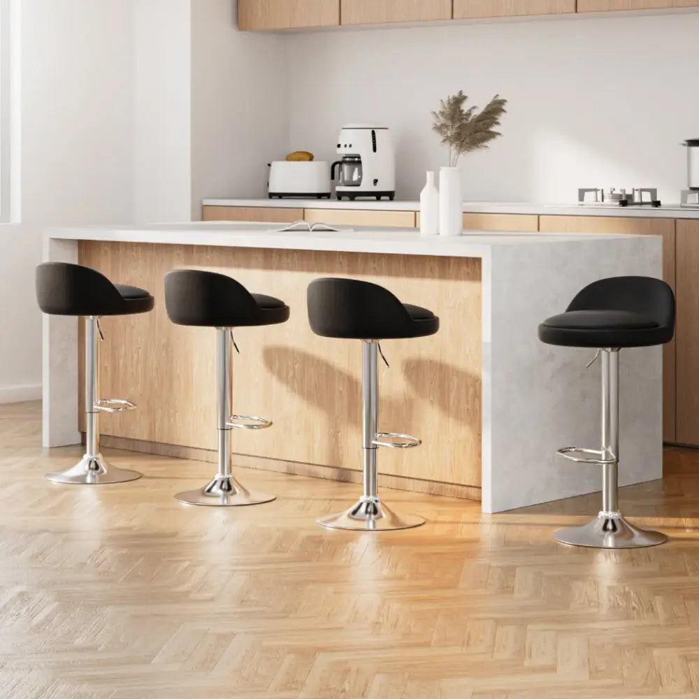 4x Bar Stools Pu Leather Gas Lift Black