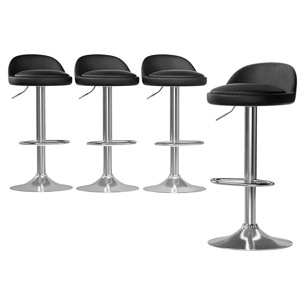 4x Bar Stools Pu Leather Gas Lift Black