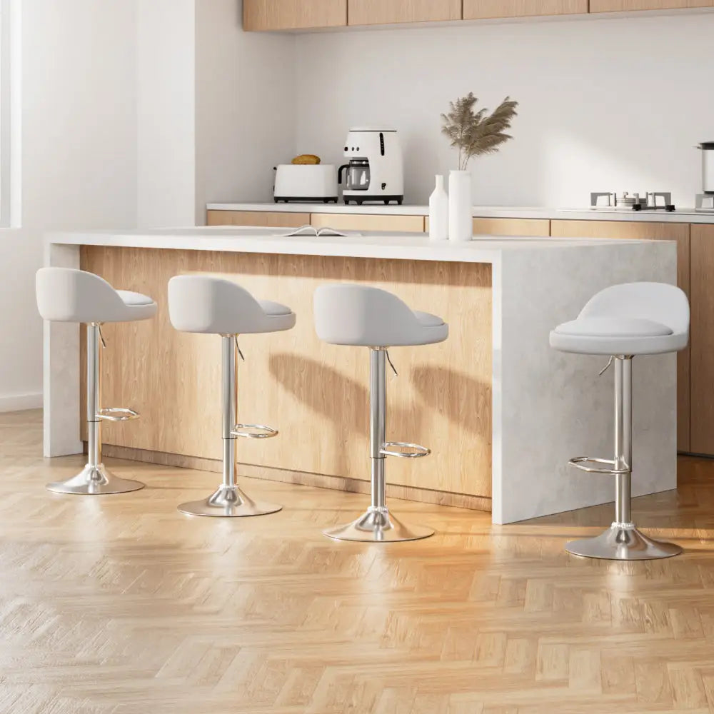 4x Bar Stools Pu Leather Gas Lift White