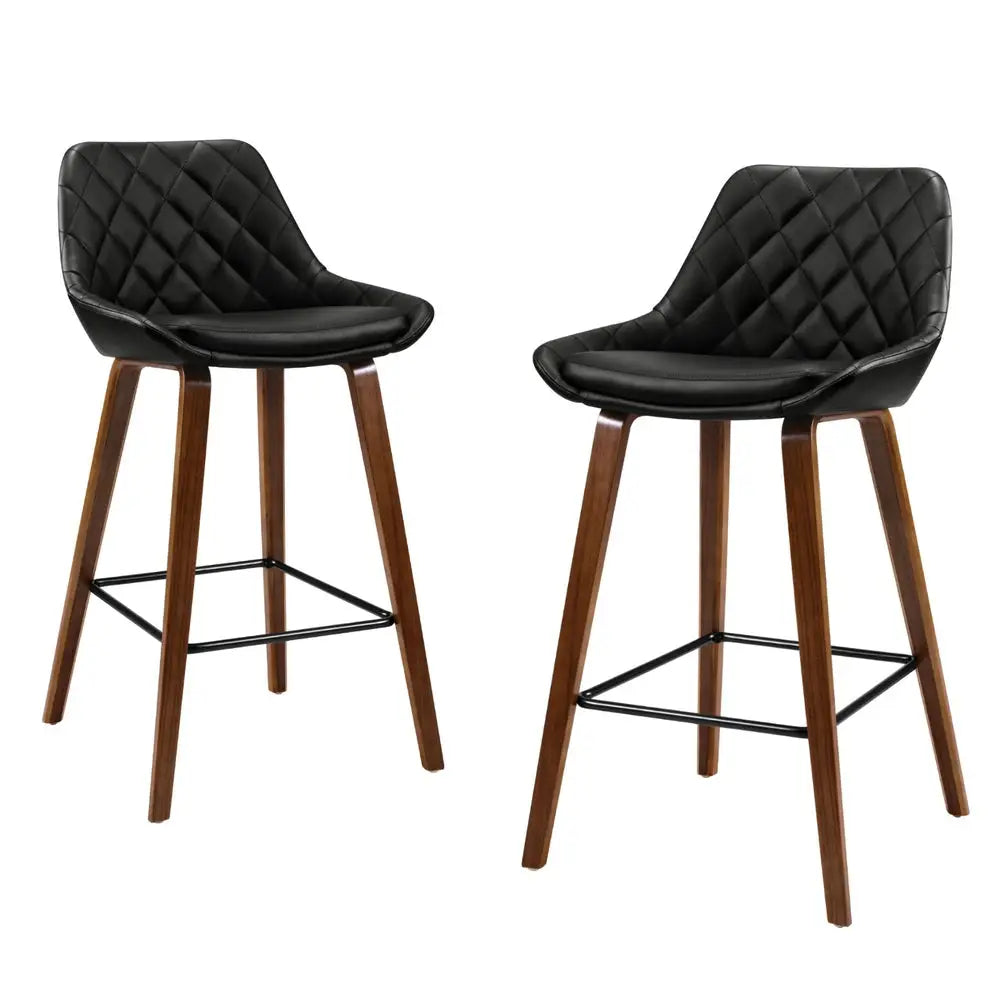 4x Bar Stools Pu Seat Wooden