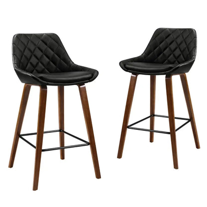 4x Bar Stools Pu Seat Wooden