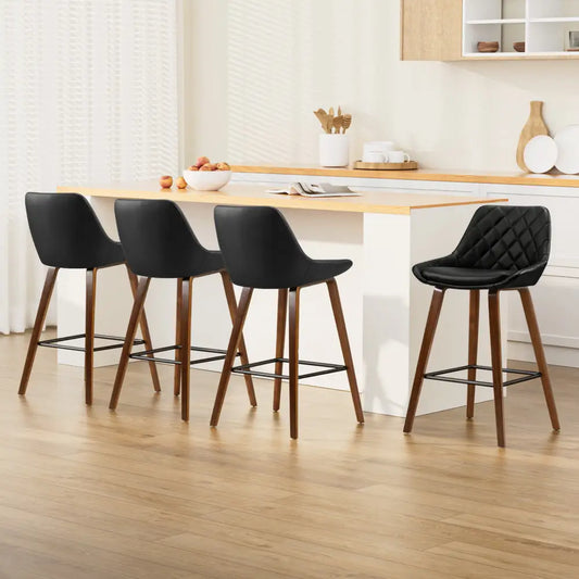 4x Bar Stools Pu Seat Wooden