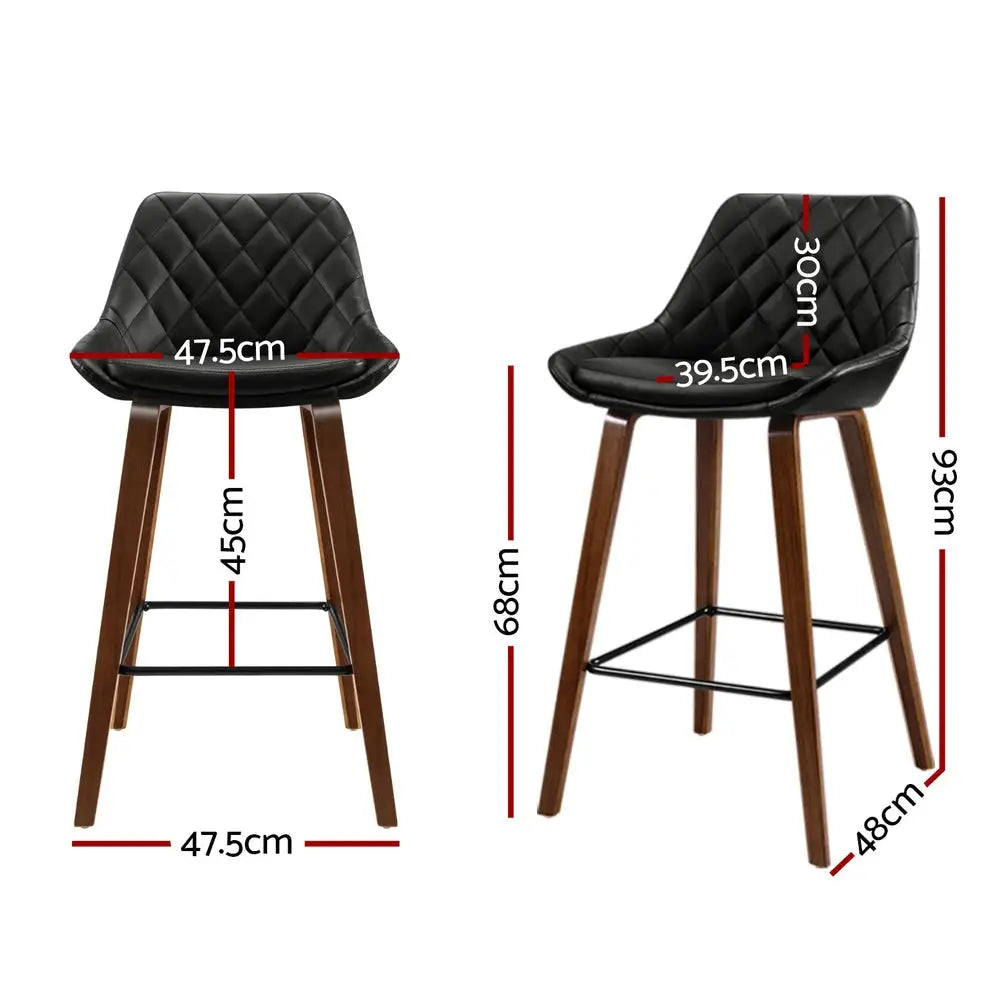 4x Bar Stools Pu Seat Wooden