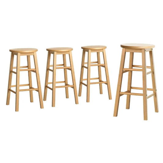 4x Bar Stools Round Chairs Wooden Nature