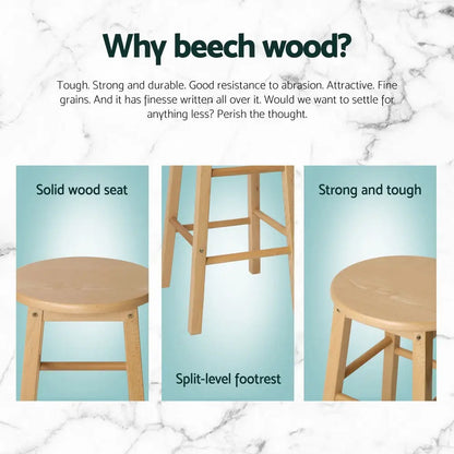 4x Bar Stools Round Chairs Wooden Nature