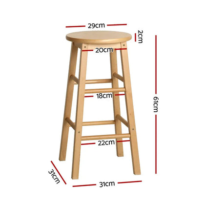 4x Bar Stools Round Chairs Wooden Nature