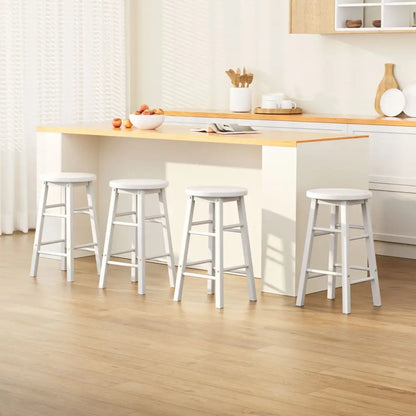 4x Bar Stools Round Chairs Wooden White