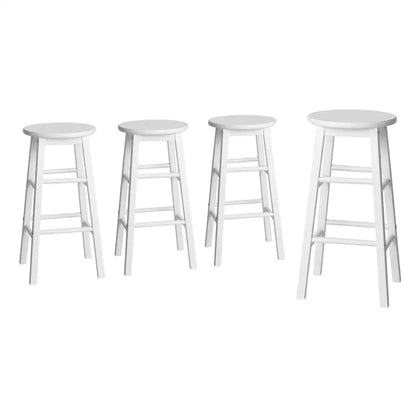 4x Bar Stools Round Chairs Wooden White
