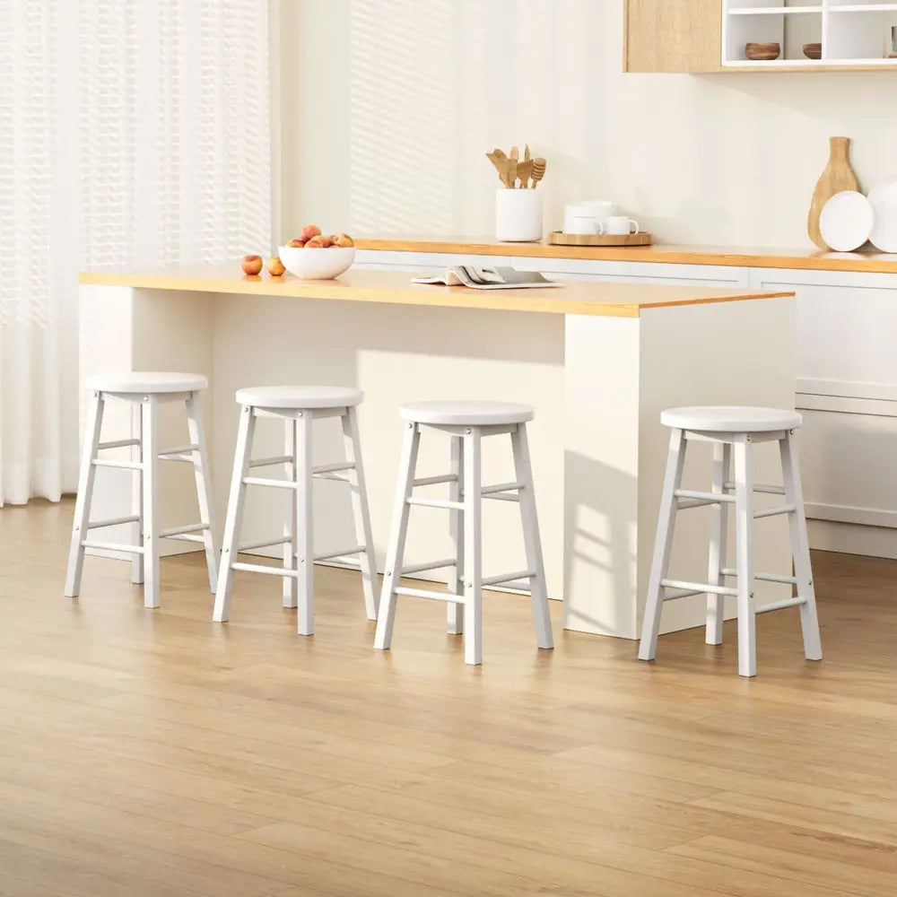 4x Bar Stools Round Chairs Wooden White