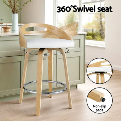 4x Bar Stools Swivel Dining Chairs Low Back Counter Seat Pu Cushion