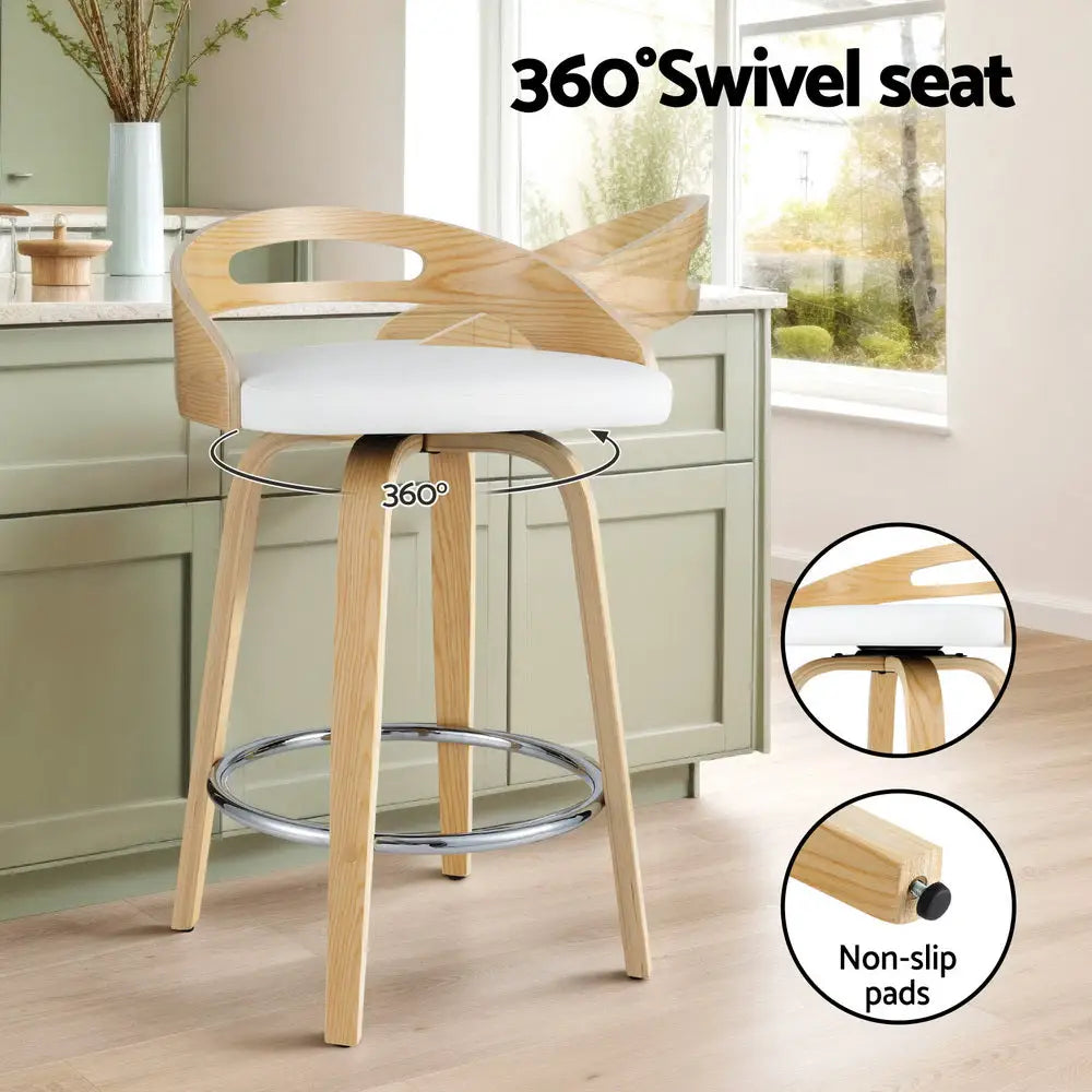4x Bar Stools Swivel Dining Chairs Low Back Counter Seat Pu Cushion