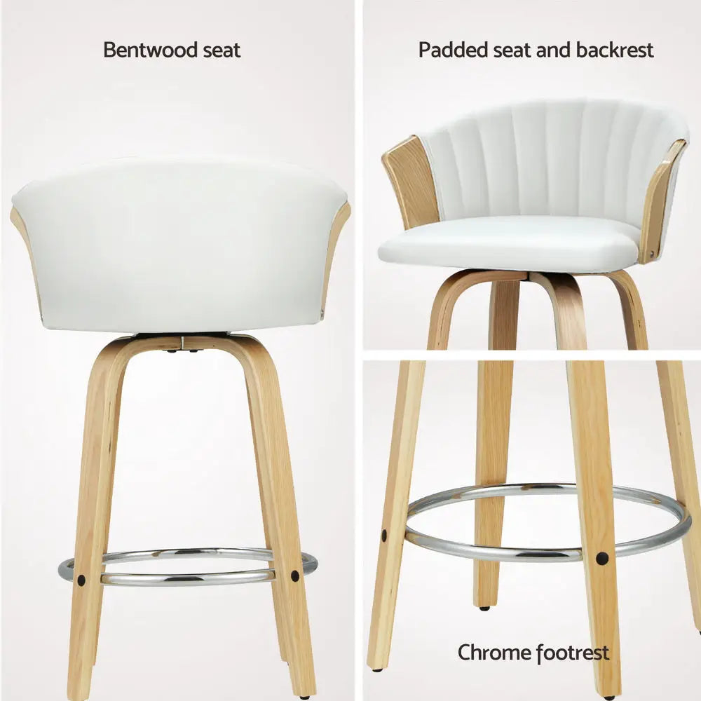 4x Bar Stools Swivel Leather Chairs Wooden