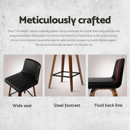 4x Bar Stools Swivel Leather Padded Wooden