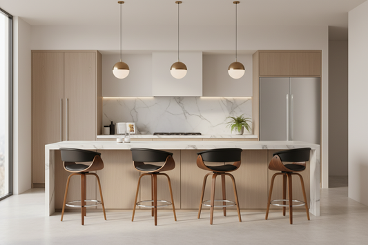 4x Bar Stools Swivel PU Seat Wooden