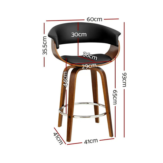 4x Bar Stools Swivel Pu Seat Wooden