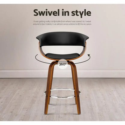 4x Bar Stools Swivel Pu Seat Wooden