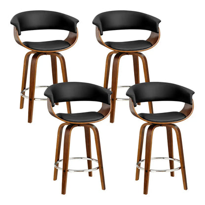4x Bar Stools Swivel Pu Seat Wooden