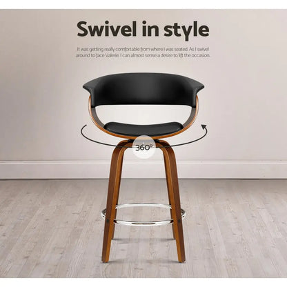 4x Bar Stools Swivel Pu Seat Wooden