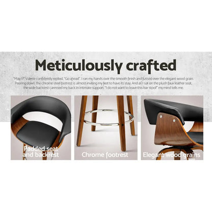 4x Bar Stools Swivel Pu Seat Wooden