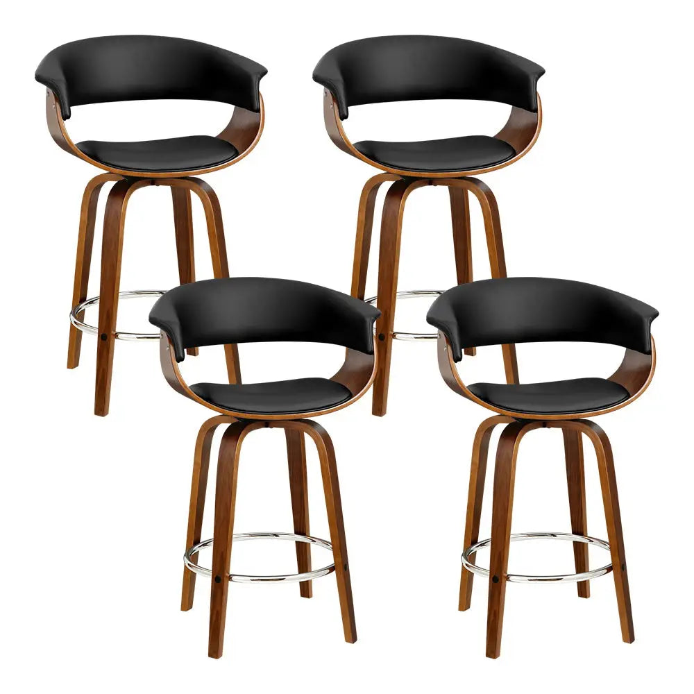 4x Bar Stools Swivel Pu Seat Wooden