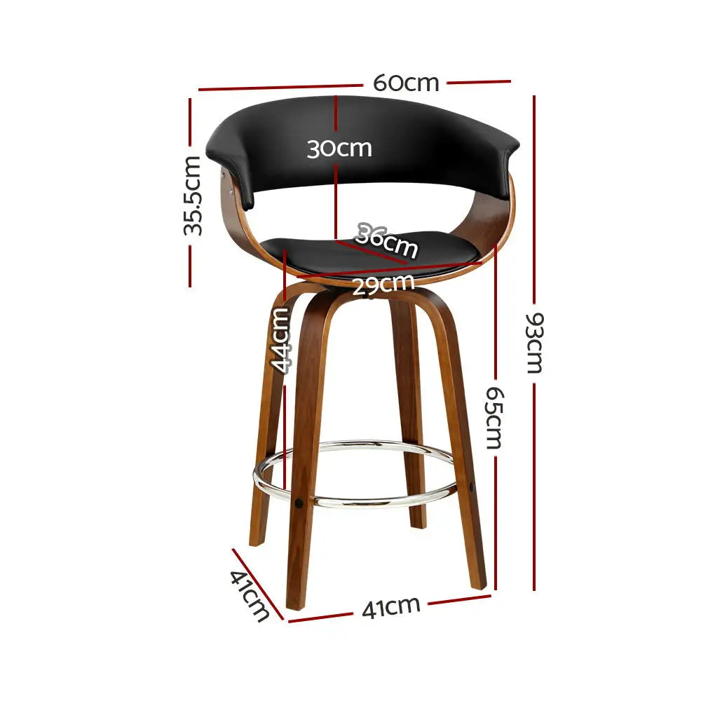 4x Bar Stools Swivel Pu Seat Wooden